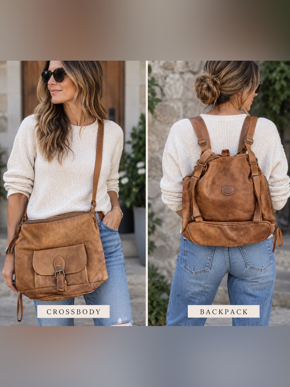 Rare Roots Leather Convertable Crossbody/backpack Bag in tribe brown